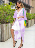 Light purple lace embroidery beach dress cover-up with free size for women