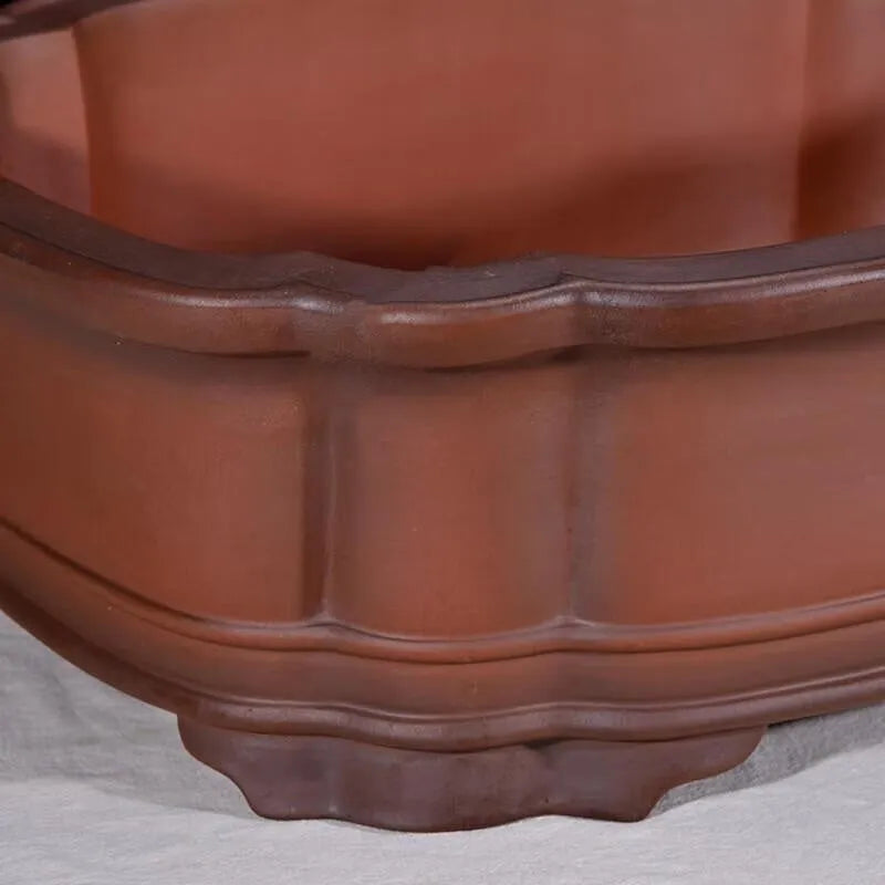 Large rectangular purple clay flowerpot with antique finish and traditional Chinese design