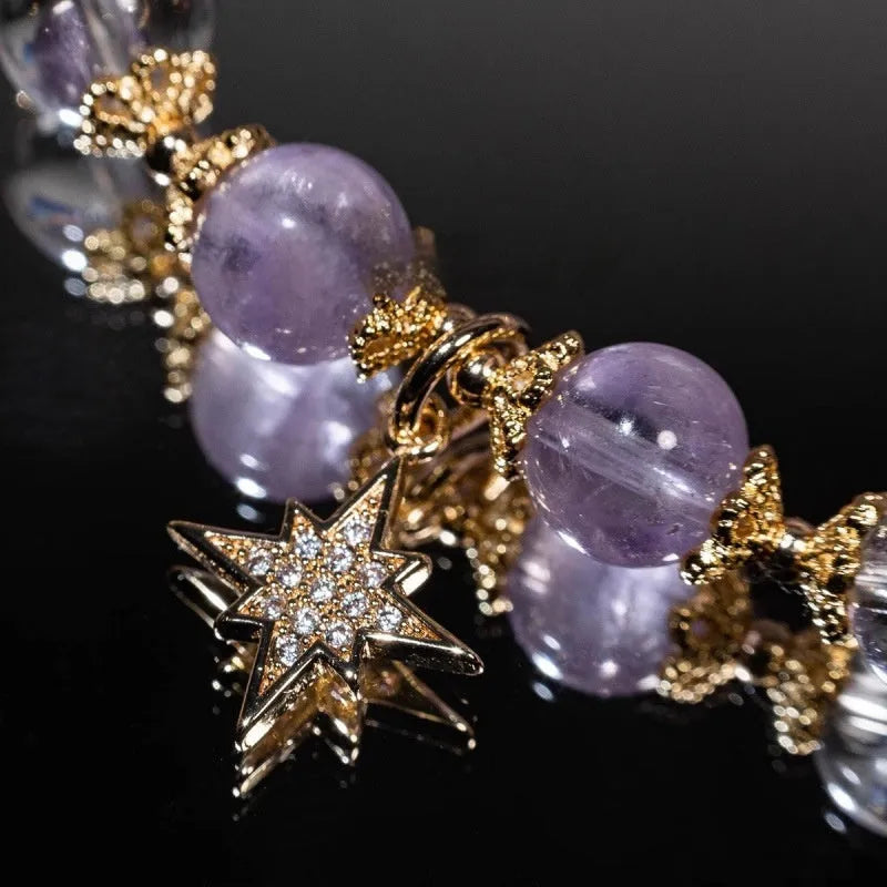 Eight Awn star purple amethyst bracelet for women with artificial crystal construction and gift box