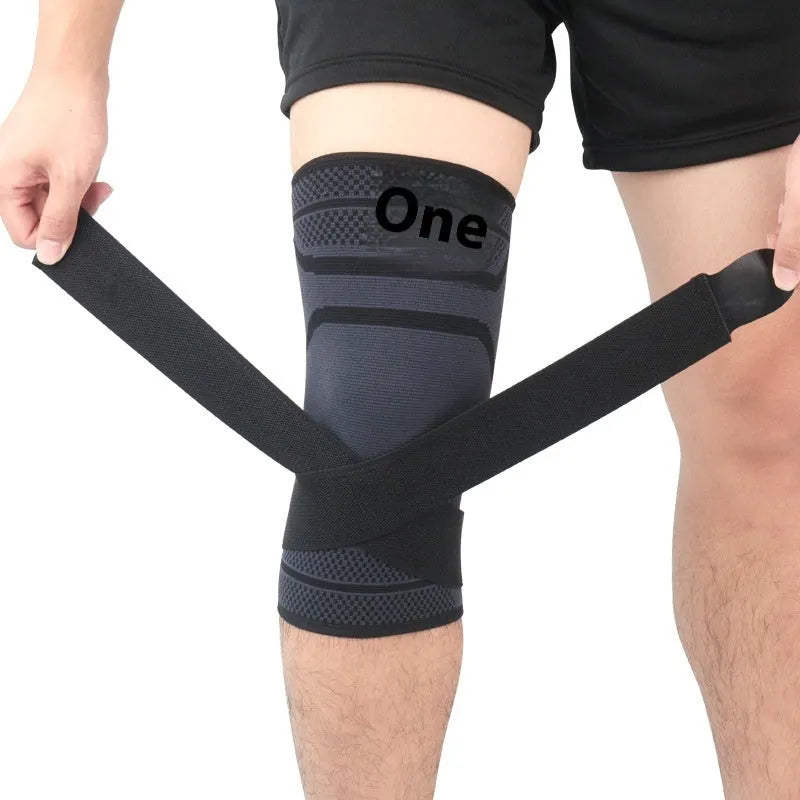 Black nylon bandage pressure knee protective sleeve for outdoor sports and fitness, adult unisex size M L XL