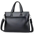 Men's black PU leather messenger bag with crossbody strap showing 35x30x4cm dimensions