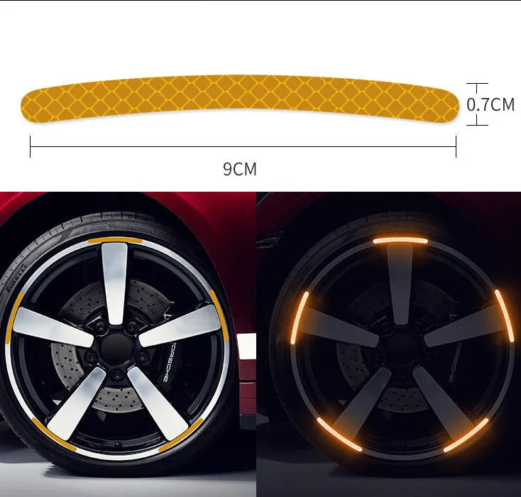 20-piece pack of arc-pattern reflective wheel hub stickers in multiple colour options