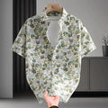 Men's floral print cotton short sleeve Hawaiian-style summer shirt on hanger