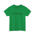 Green cotton short-sleeve T-shirt with an all-over creative letter print pattern.
