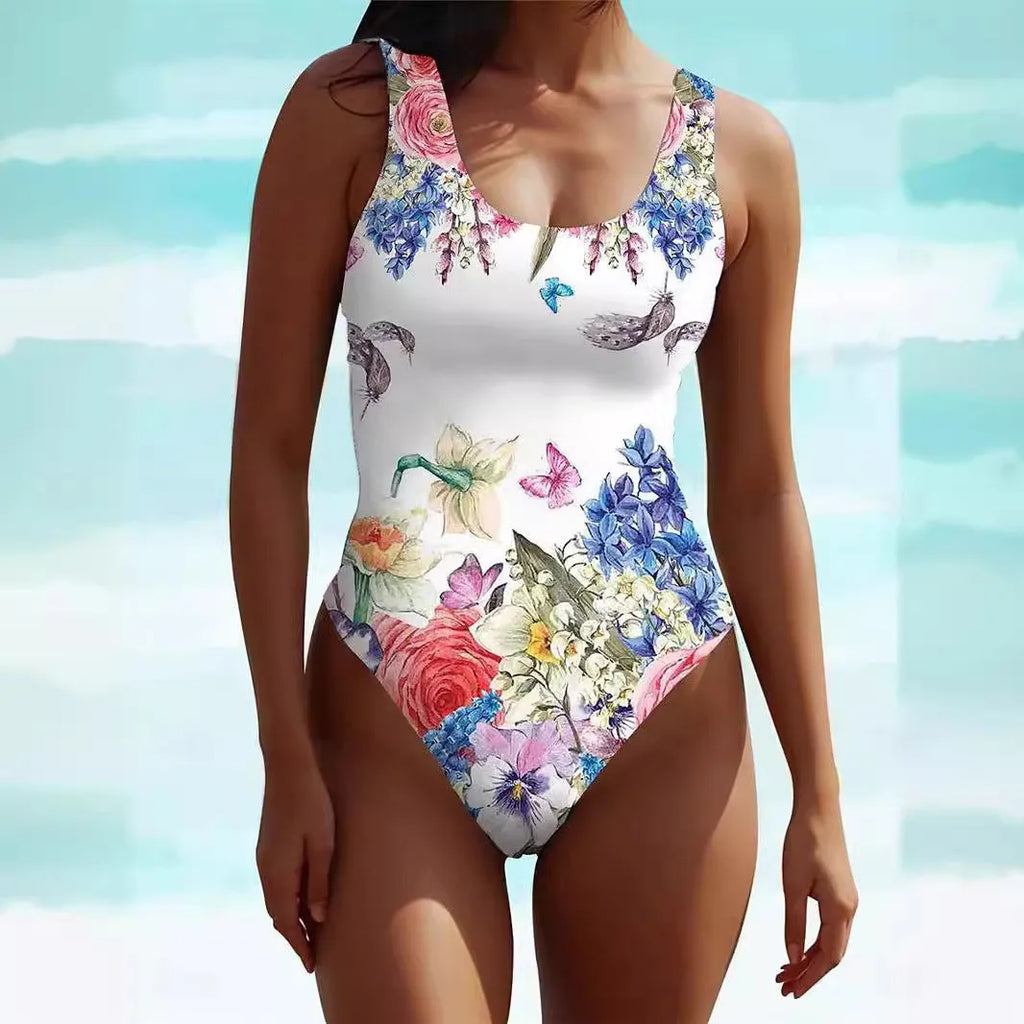 Women's sleeveless Bohemian dress swimsuit in artistic retro style with spandex fabric