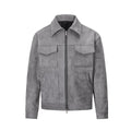 Slim-fit men's jacket with zipper, large pockets, and straight hem in camel, black, or dark grey.