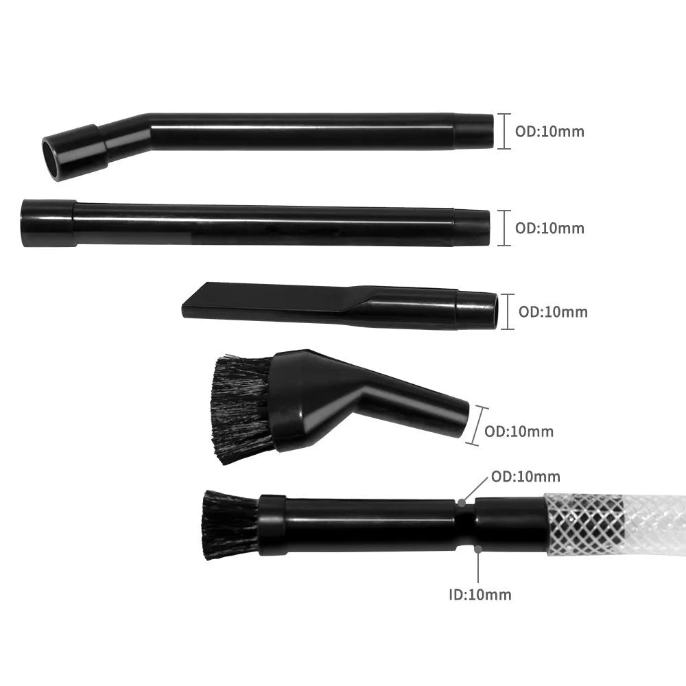 Boxed set of eight small vacuum cleaner suction head attachments for detailed cleaning.