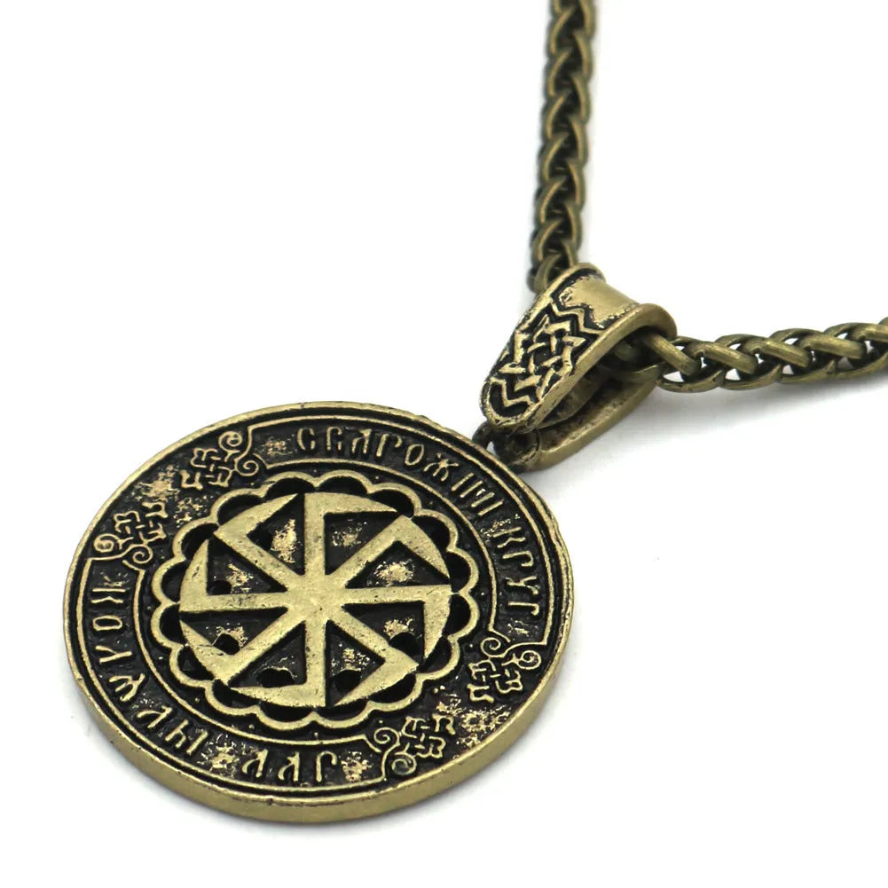 Lunavin ODing logo alloy pendant necklace with adjustable chain and leather rope in antique silver finish