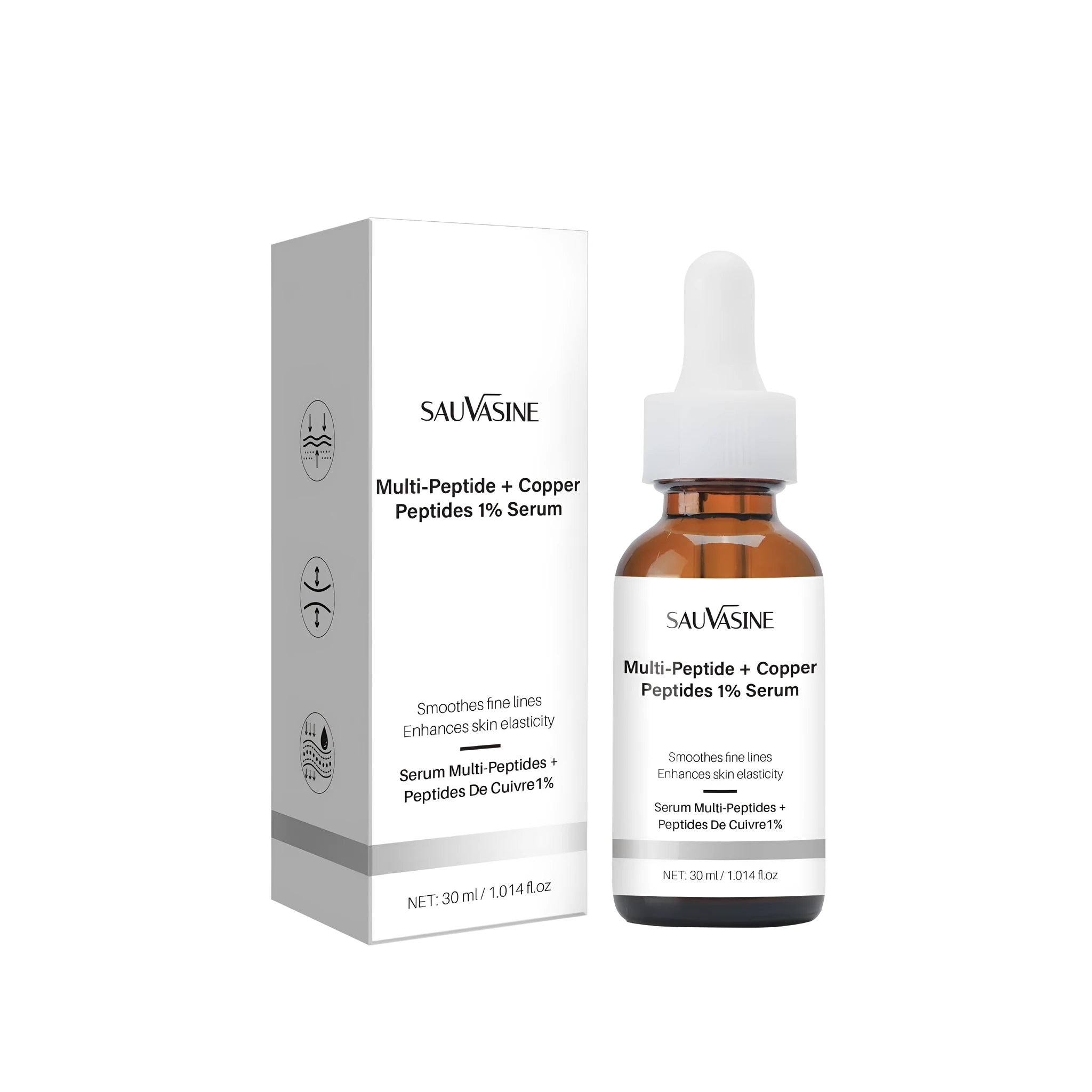 30ml bottle of moisturising facial oil for wrinkles, measuring 34.5mm wide and 105mm tall