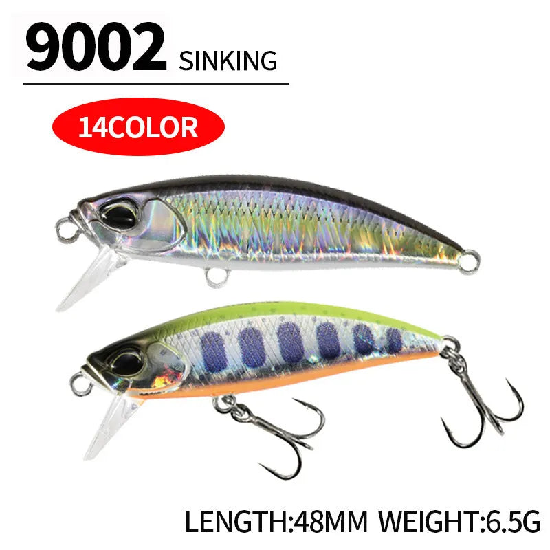 48mm hard plastic fishing lure for mandarin fish and snakehead, shown in one of 14 available colour patterns.