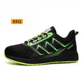 Black labour protection shoes with steel toe cap, front lace-up closure, and anti-penetration soles