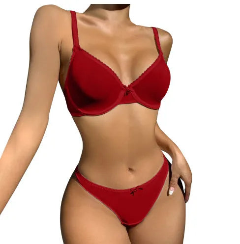 Women's lace underwear set in leopard print, showing top and pants on a hanger.