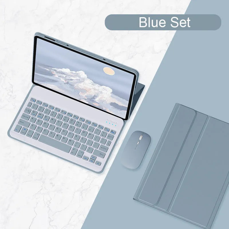 Bluetooth keyboard holster case for Xiaomi Mi Pad 5 in Mist Blue with keyboard and stylus slot.