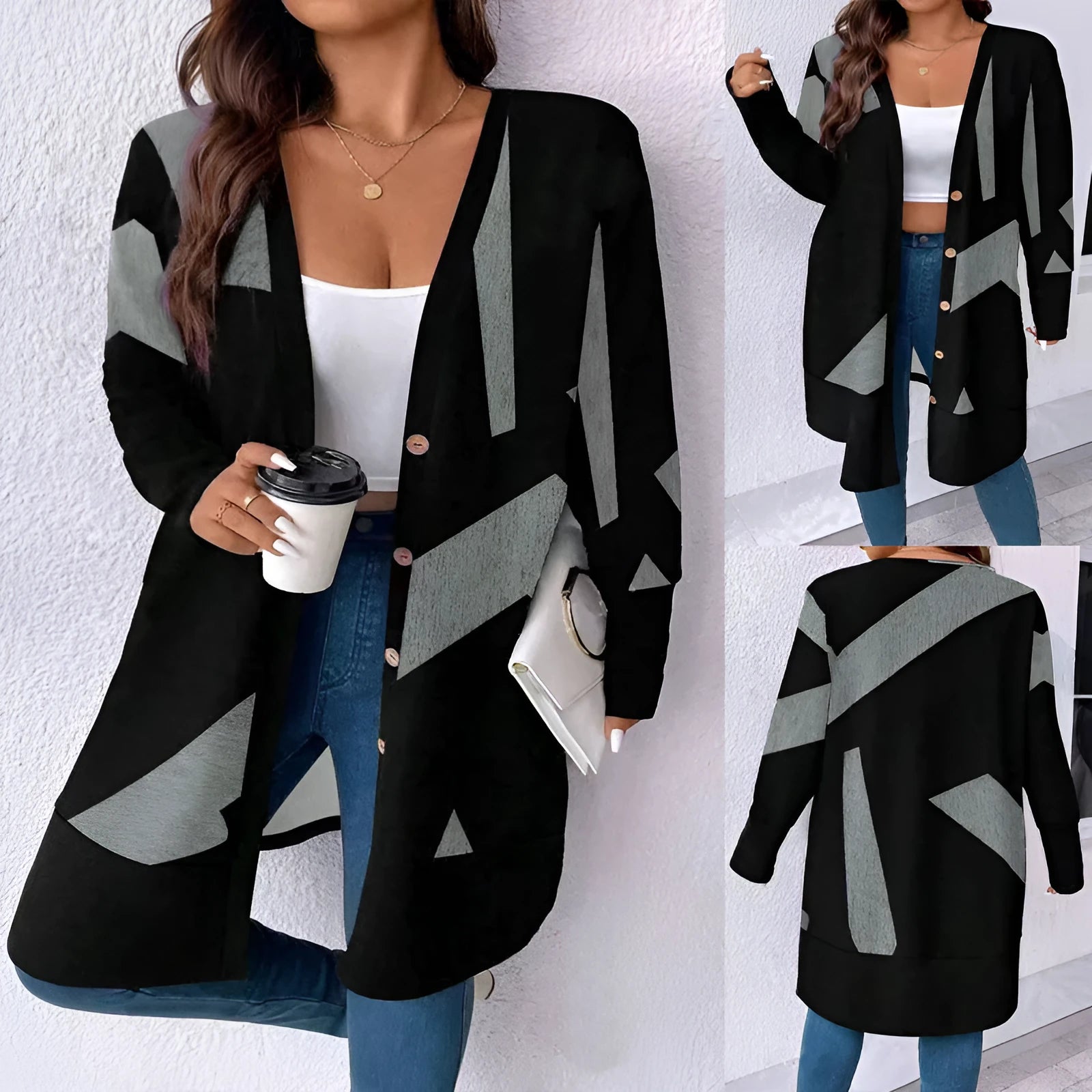 Black plus size knitwear cardigan with button fastening in Japanese Korean casual style