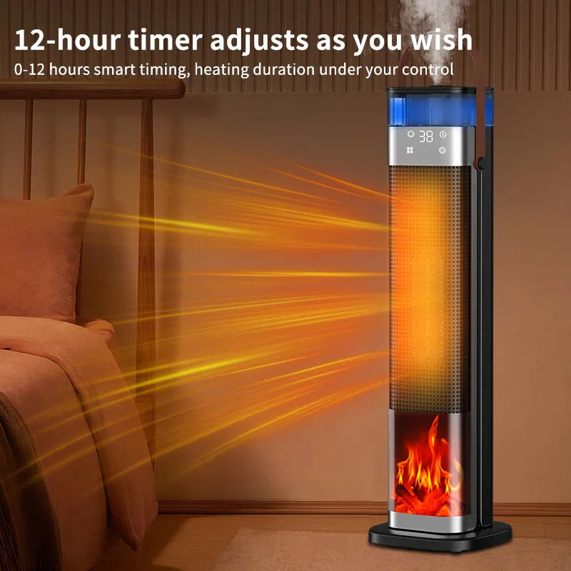 Slim vertical heater with voice control and remote for rooms up to 30 square metres.