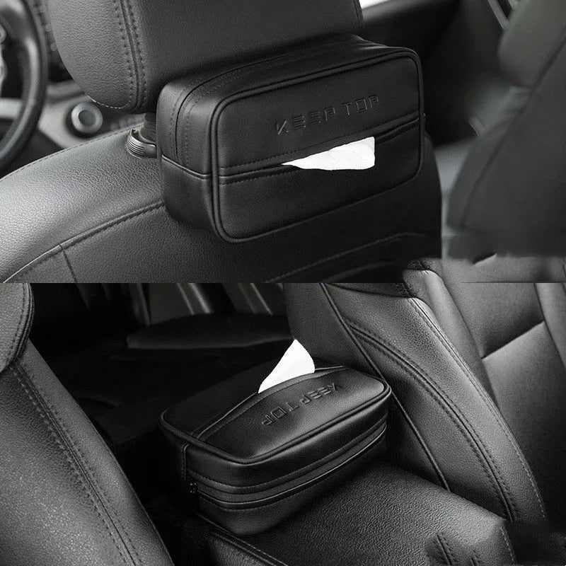 Large black PU leather car hanging organiser box with paper bag packaging