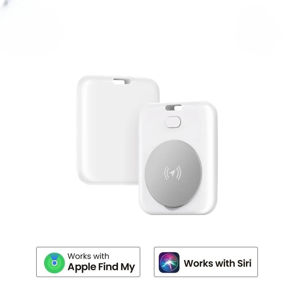 White ABS plastic pet tracking device for Apple users with portable collar attachment