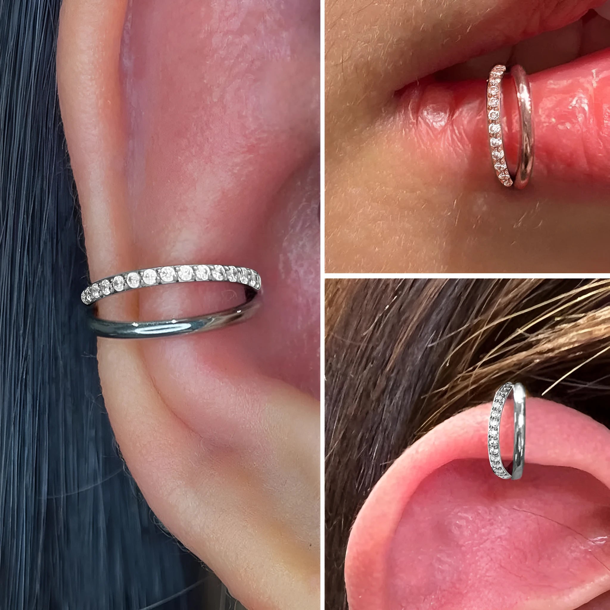 Titanium alloy nose ring showing colour and size options for facial piercings