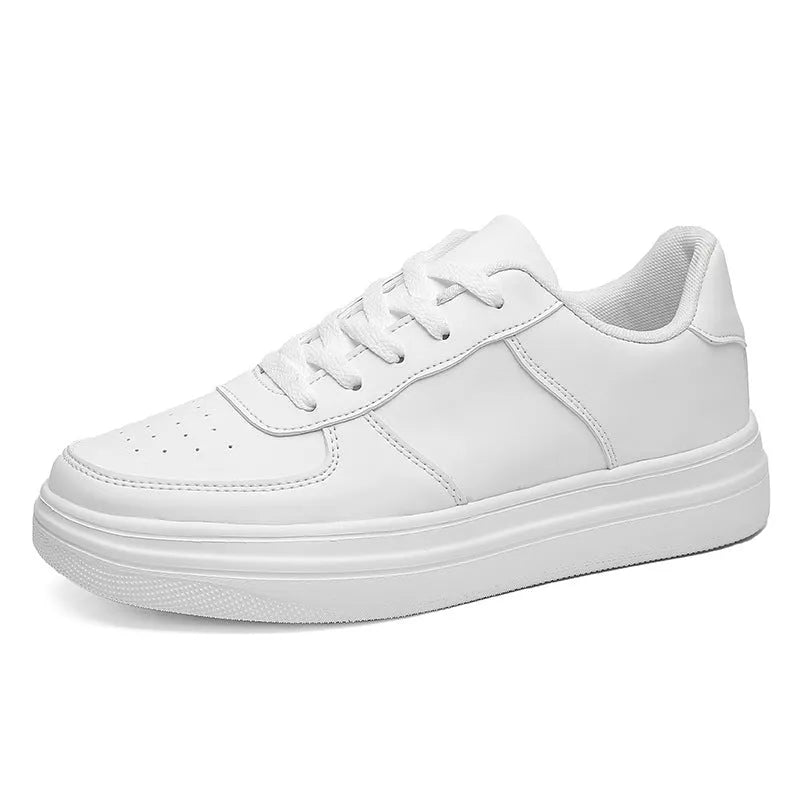 Men's plus size platform board shoes with leather upper, low top, flat heel, available in black