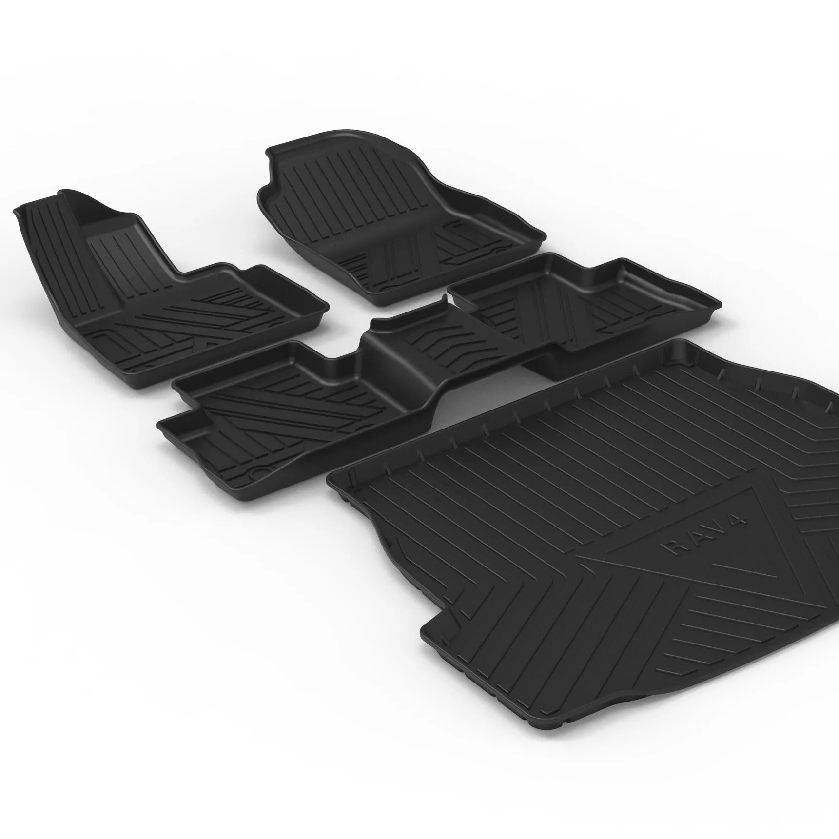 Black car boot protective mat with carbon fiber texture pattern, made from TPO+TPV material.