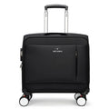 Black 18 inch Oxford cloth business suitcase with telescopic handle and wheels.