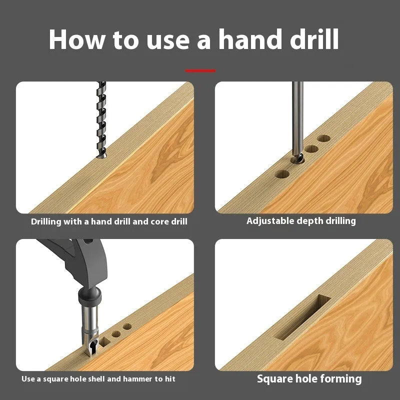 Square hole drill bit woodworking tool with 12.7mm carbon steel sleeve and core set