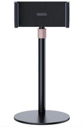 Black adjustable lifting bracket holding a tablet, showing its telescopic arm extended.