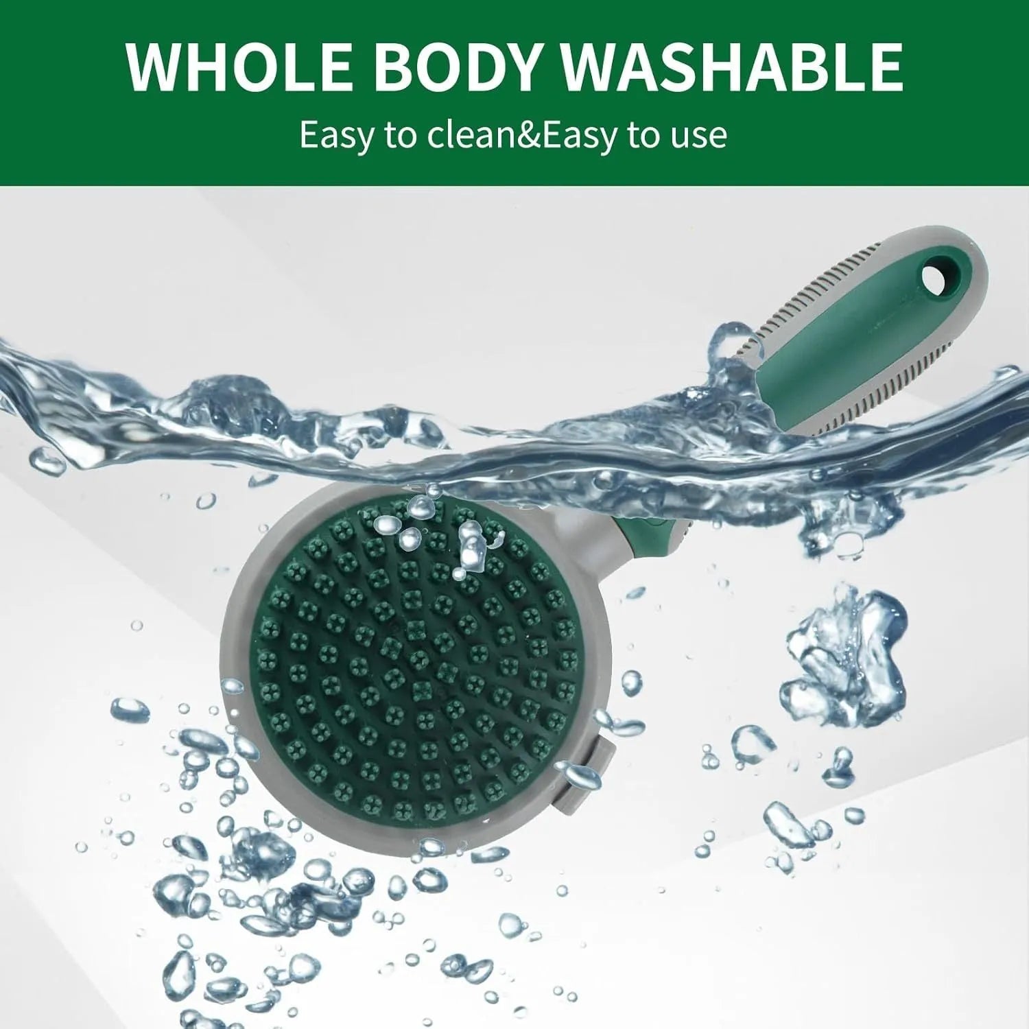 Green and pink two-sided silicone pet grooming brush with retractable slicker brush and octopus-teethed massager