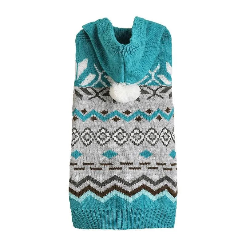 Green diamond pattern acrylic pet sweater for dogs on white background