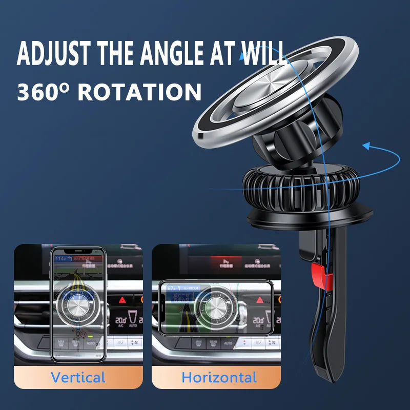 Car air vent magnetic phone holder with bracket and magnetic guide plate in black colour
