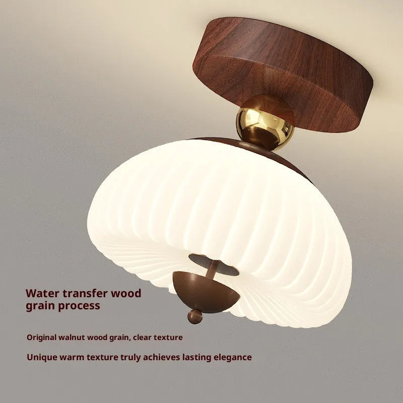 Antique glass ceiling lamp with remote control tricolor light for bedroom modern simplicity style