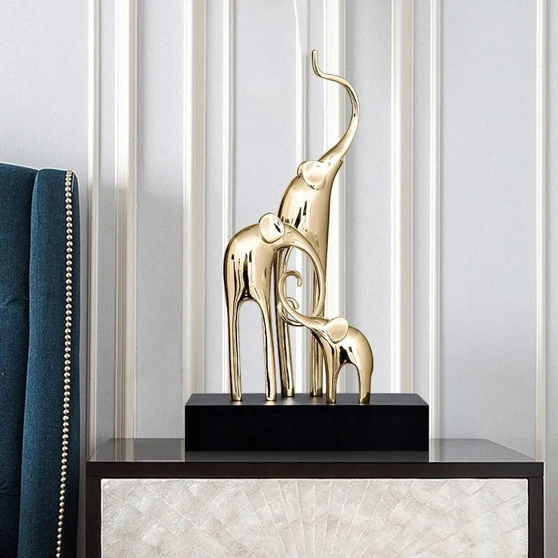 Fortune Bring Elephant decorative resin statue in gold, silver, rose gold or retro colour finish