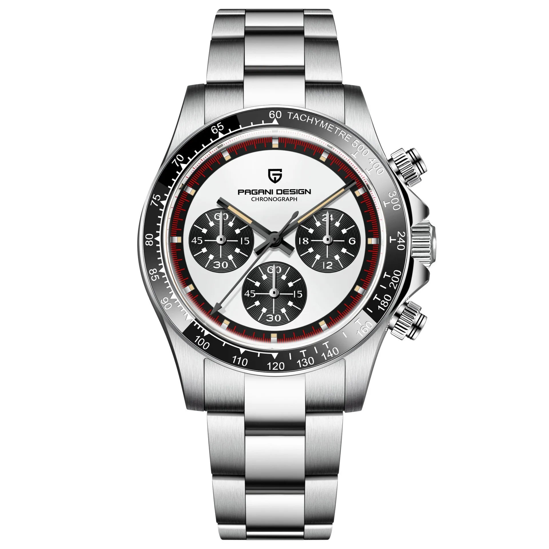 Berjani men's stainless steel quartz chronograph watch with 40mm black dial