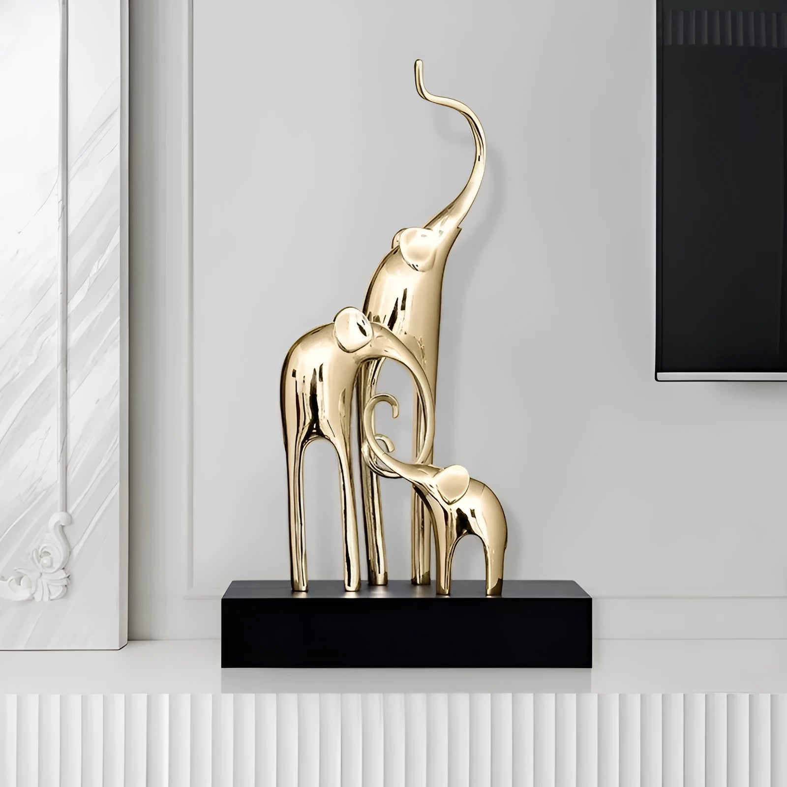 Fortune Bring Elephant decorative resin statue in gold, silver, rose gold or retro colour finish