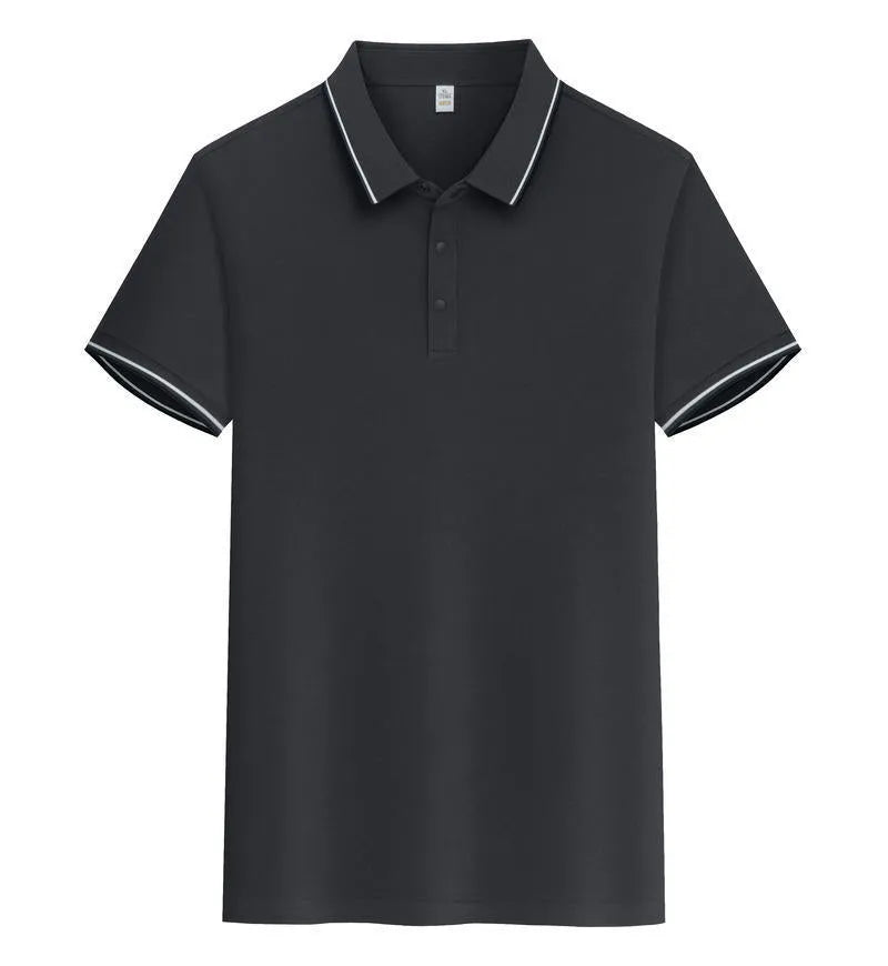 Man wearing a pure cotton short sleeve polo shirt with a lapel collar in army green colour.
