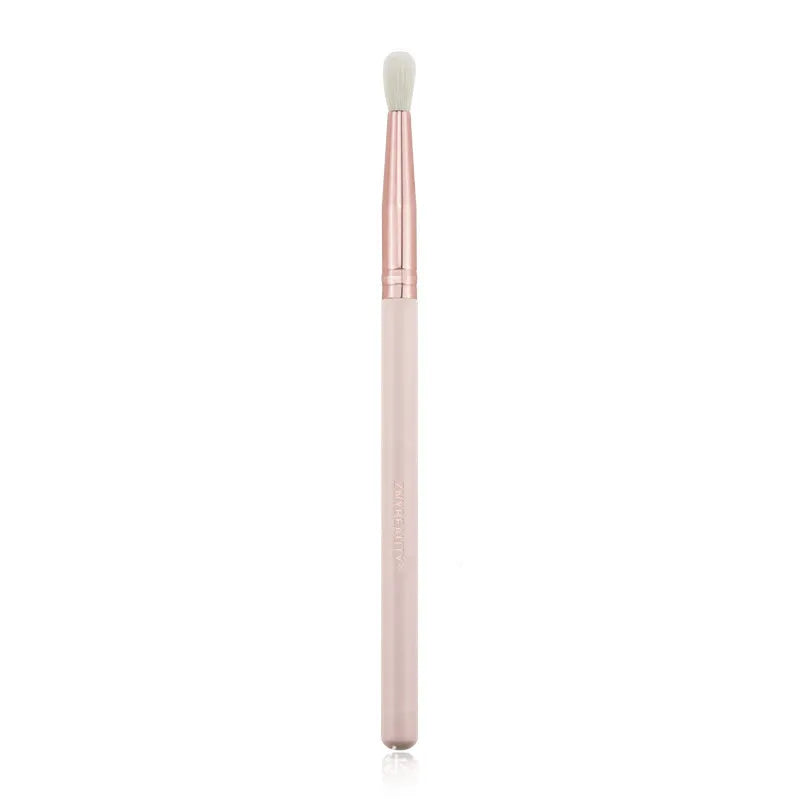 26 pink-handled makeup brushes with wooden handles and a PU storage bag.