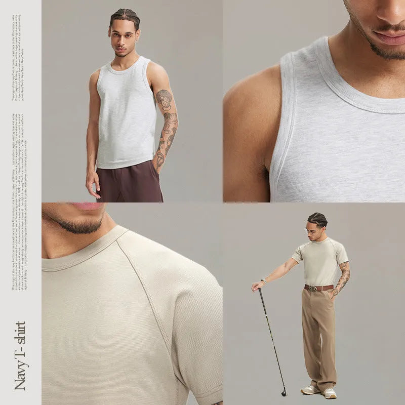 Slim fit stretch casual top in a cotton rayon spandex blend, shown in a neutral colour.