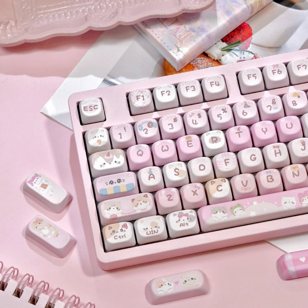Pink cartoon anime design keycaps with full five-sided sublimation printing for mechanical keyboards