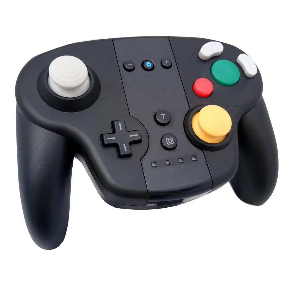 Black wireless gamepad controller with colourful packaging for Nintendo Switch and PC gaming