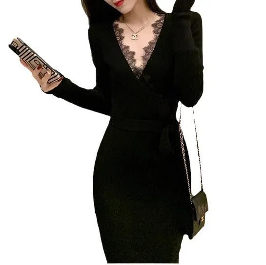 Black women's slim fit woolen skirt with princess dress silhouette