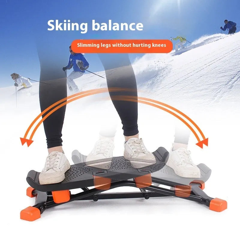 Black mini fitness skiing machine with elastic hand straps for home indoor exercise