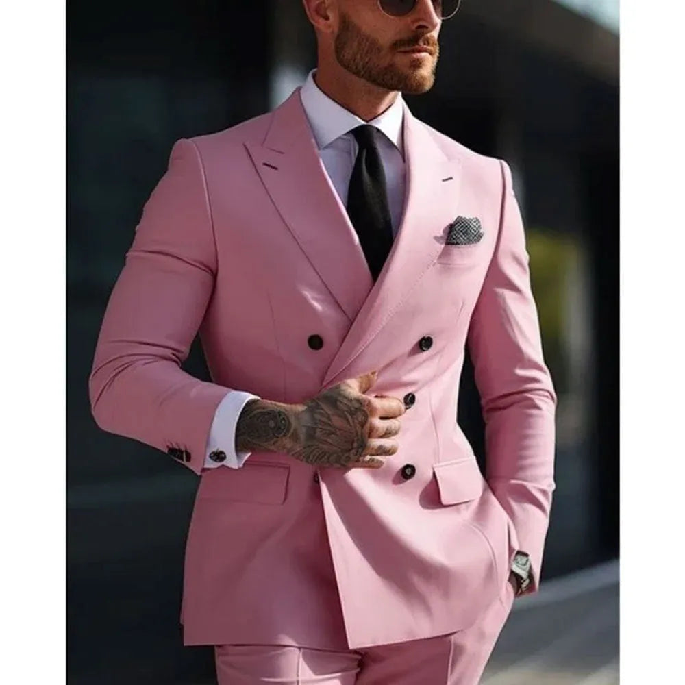 Men's slim fit two-piece suit in a grey cotton blend fabric, showing jacket and trousers laid flat.