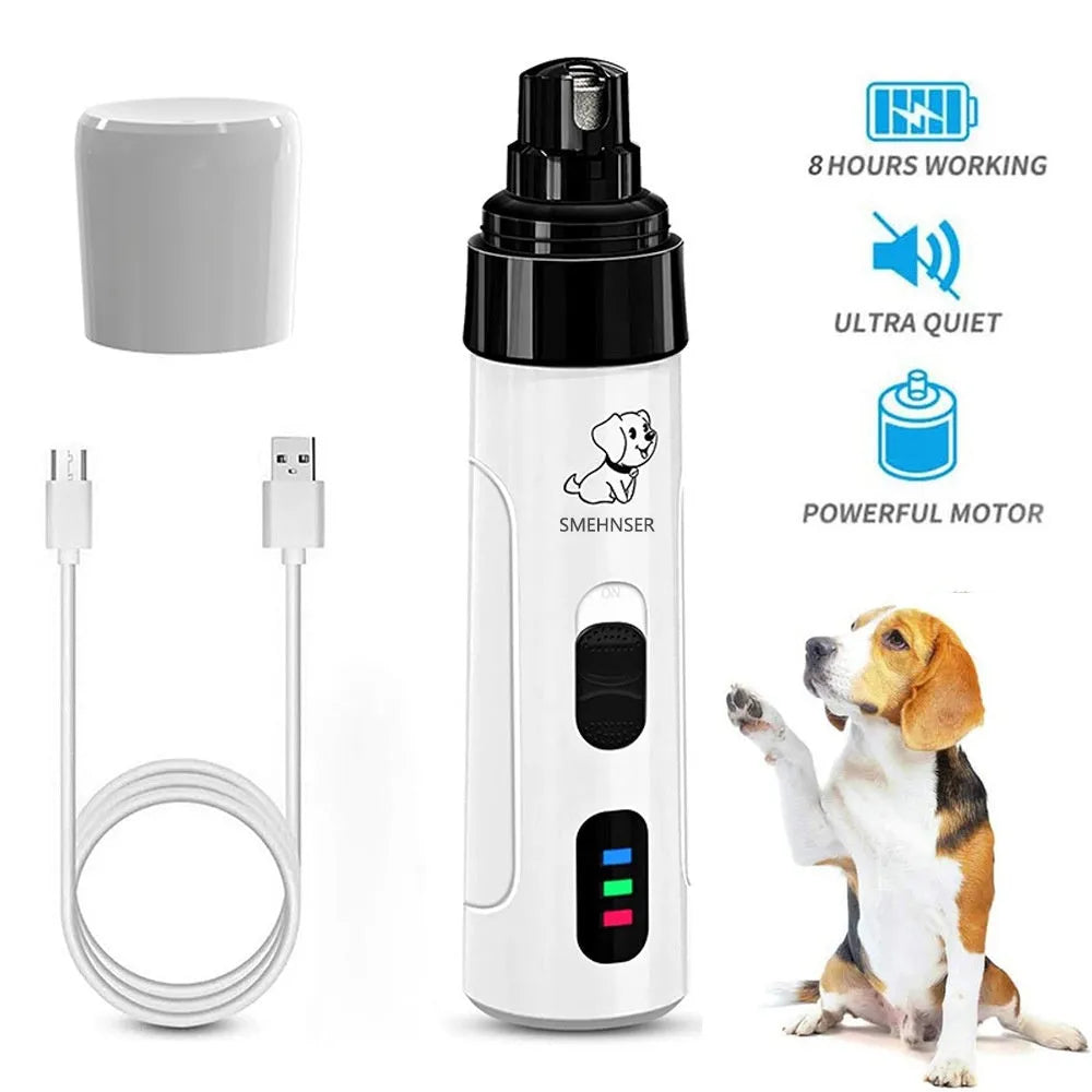 Automatic electric nail trimmer for dogs with LCD display and dust collection port.