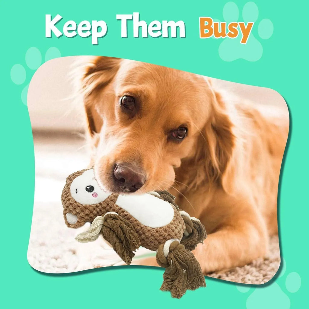 Lion and monkey plush squeaky dog toys with no-stuffing construction for medium large dogs