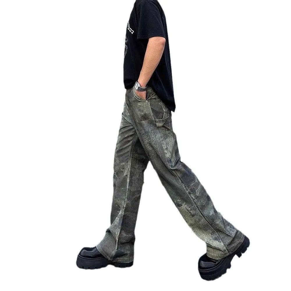 Men's straight leg jeans with a digital camouflage print in picture colour.