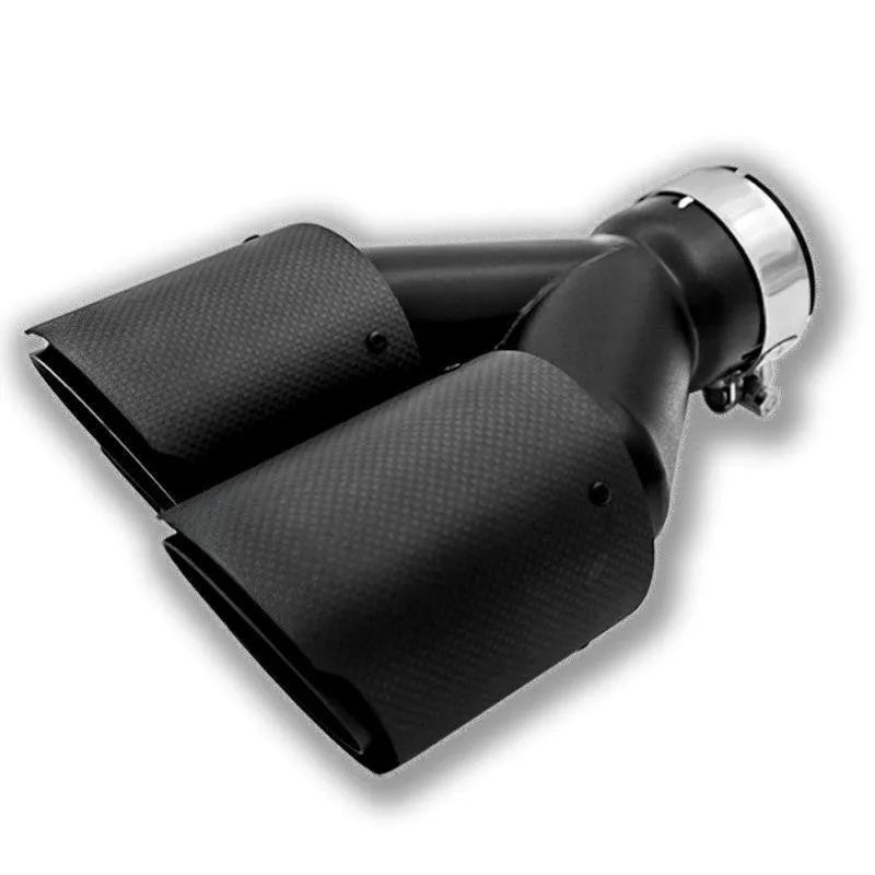 Black carbon fibre double outlet car exhaust pipe measuring 250mm for vehicle modification