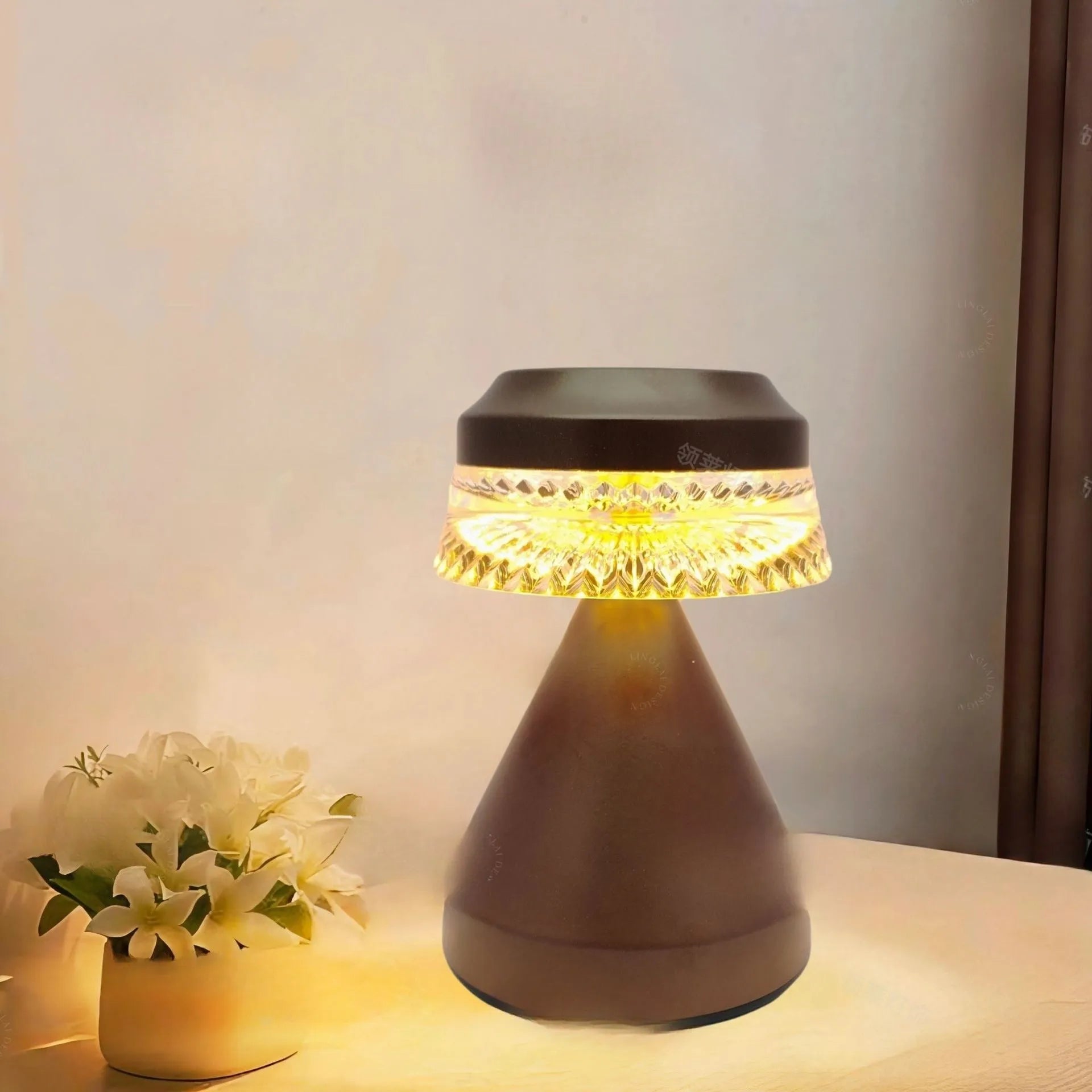 Compact black bedside lamp with USB charging cable and electrodeless dimming control