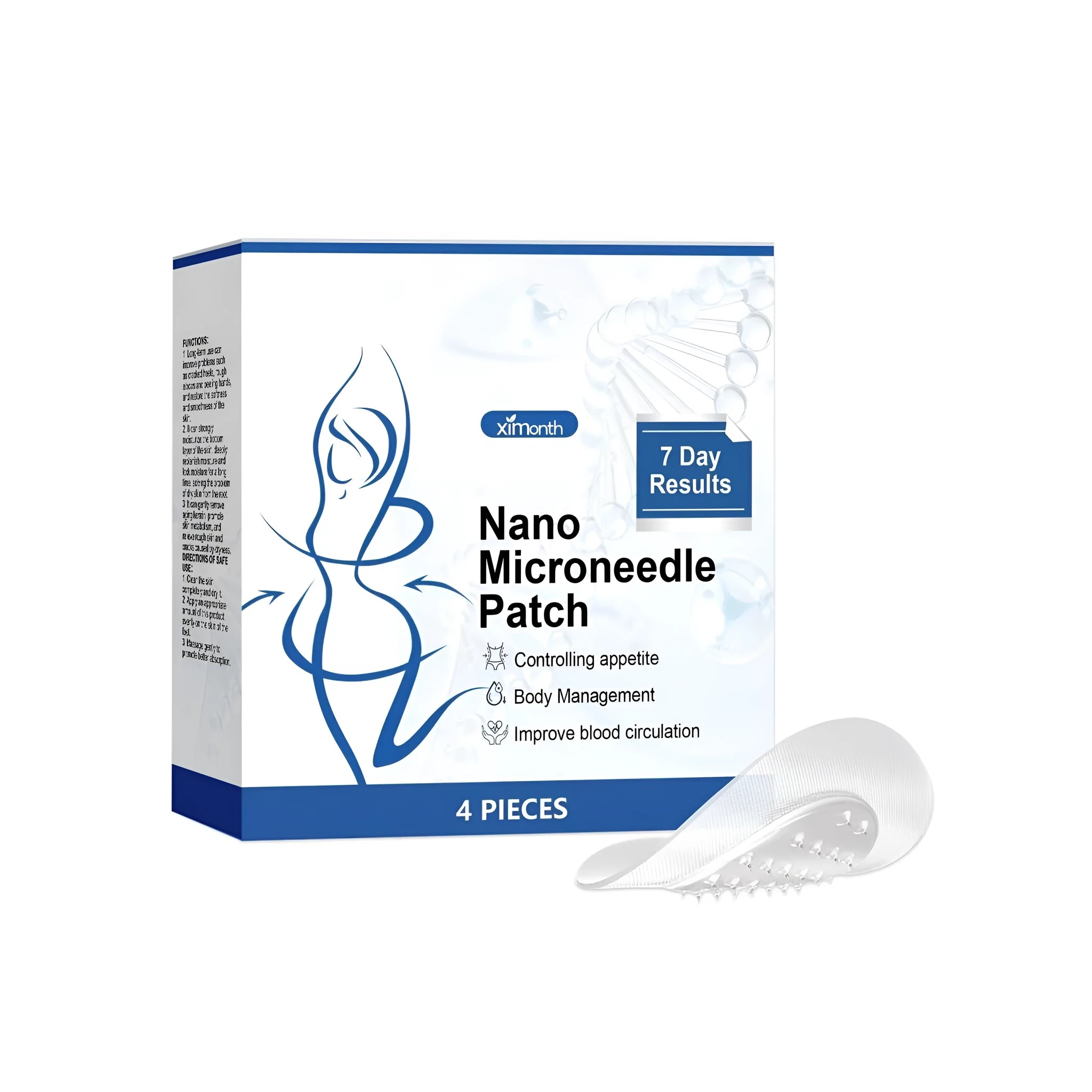 Pack of four nano microneedle body shaping stickers on a white background.