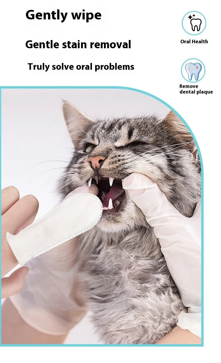 Pack of 50 soft non-woven fabric finger stalls for cleaning pet teeth.