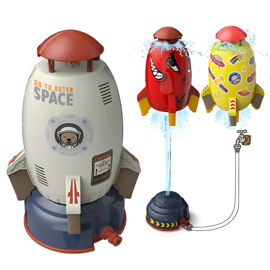 Yellow ABS plastic rocket launcher water toy for kids outdoor garden play.